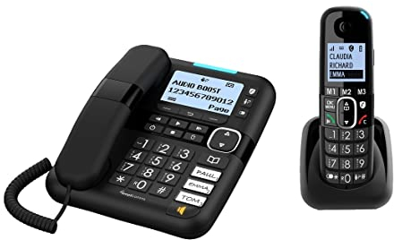 Amplicomms per Delta Telefono Combo Fisso + Cordless Amplificati Suoneria 90dB Audio 35dB Segreteria Telefonica Call Blocker Black List Blocco Chiamate Indesiderate Tasti Display XL Vivavoce