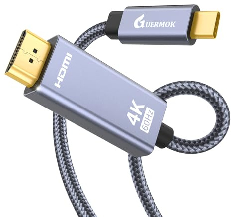 Guermok USB C to HDMI Cable 4K@60Hz, 6.56ft, Compatible with MacBook Pro/Air, iPad Pro, Dell XPS, Surface, HDMI Capture Cards, Plug & Play, Thunderbolt 3 & 4 Compatible