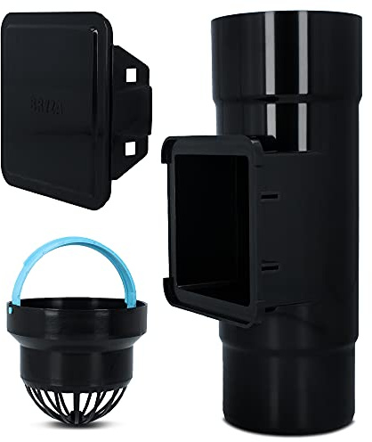 BRYZA® Fallrohrfilter Ø DN 110 mm Schwarz Reinigungsrohr mit Sieb | Regenrohfilter Mit Laubfang