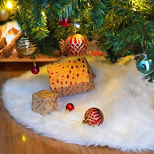 Ywlake Jupe de Sapin Noel 36Inch Peluche Neige Tapis de Sapin Blanc Couvre Pied White Christmas Tree Skirt pour Fête Arbre de Noël Décoration (90cm)