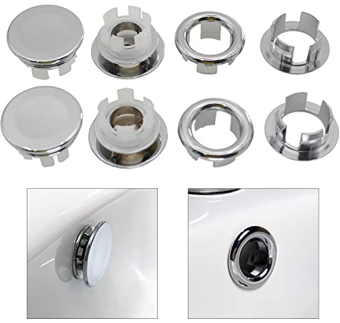 Casoter Sink Overflow Ring Set, Round Overflow Hole Cover for Bathroom Kitchen Sink, Basin Trim Tidy Drain Cap Cover, 8 Pack 4 Rings & 4 Covers