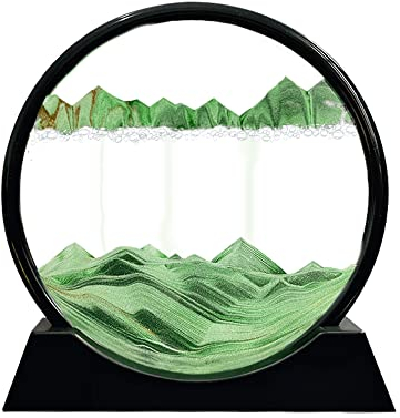 Aoderun Sandbilder Zum Drehen 3d Sanduhr Büro Deko Sand Rundes Glas Fließender Sand Rahmen Bewegliches Sandbild für Schreibtisch Sandmalerei für Erwachses (Grün,20cm)