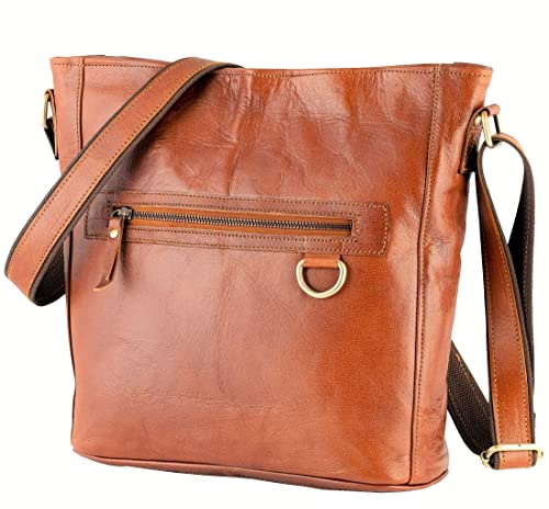 URBAN LEATHER Damen-Umhängetasche aus echtem Ziegenleder, Vintage-Braun, ideal für Büro, Arbeit und Tablet, große Messenger-Bag, Designer-Schultertasche für Damen und Mädchen