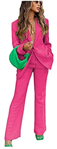 Traje de fiesta de un botón para mujer, 2 piezas, traje de negocios de un solo botonadura para oficina, traje formal para mujer, traje de pantalones, fucsia, XXL