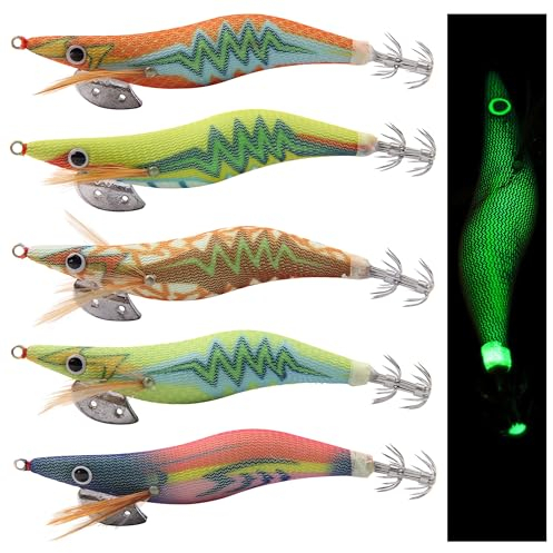 5/10STK Squid Jig Garnelen Angelköder für Tihtenfisch Köder Leuchtende Kunstköder Salzwasser Angelhaken