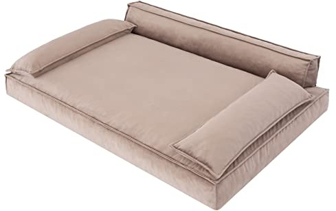 PillowPrim Hundebett Hundesofa Hundekissen Hundekorb Hundecouch Tierbett Haustierbett Korb Couch Sofa Bett, leichte Reinigung (Größe XXL: 120x77 cm, Beige)