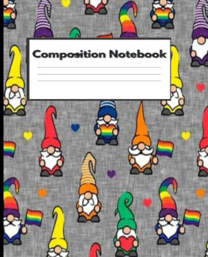 Rainbow Gnomes / Elves Composition Notebook 7.5 x 9.25 inches 120 Wide Ruled