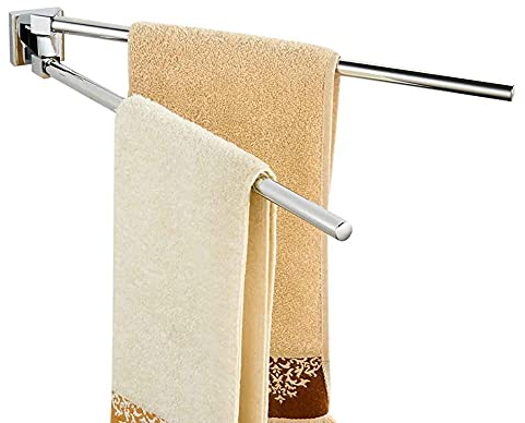 ALINZO Handtuchhalter 2-Armiger Handtuchhalter Kein Bohren Handtuchregal Rotierend Vollkupfer Faltbar Selbstklebend Wandmontiert für Badezimmer-Silber