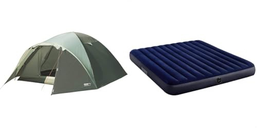 High Peak Kuppelzelt Nevada 4, Campingzelt mit Vorbau, Iglu-Zelt für 4 Personen, doppelwandig, 2.000 mm wasserdicht & Intex Luftbett, 64755, bunt, 183 x 203 x 25 cm