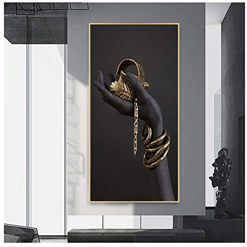 Leinwand-Kunstposter und Drucke mit schwarzen Händen, die Schmuck halten, afrikanische Kunst, Leinwandgemälde an der Wand, Kunstbilder für Wohnzimmer, 70 x 140 cm, ohne Rahmen