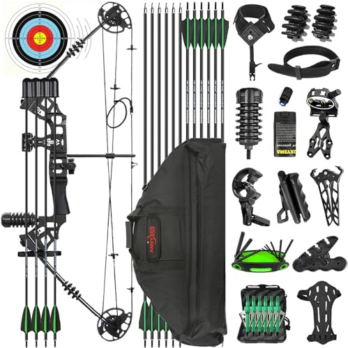 ZSHJGJR Bogenschießen Compoundbogen Set Kit, 20-70lbs Einstellbarer 320fps Compound Bogen Erwachsener Einsteiger Profi Bogen Jagd jagdbogen sportbogen Rechtshand Linkshand (Linkshand, Schwarz - Set 2)