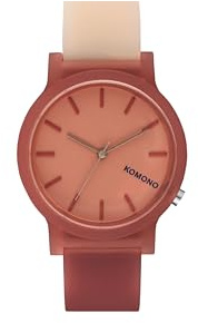 KOMONO Mono Tones Damen Automatikuhr in Weinrot mit braunem Silikonarmband