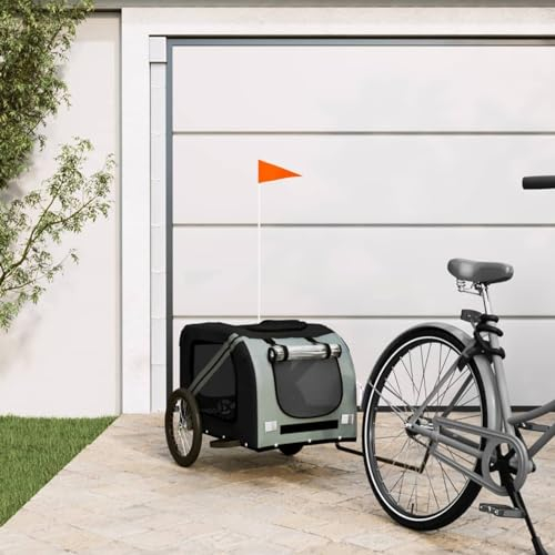 CIADAZ Fahrradanhänger Hunde Schwarz und Grau Oxford-Gewebe und Eisen, Fahrrad Anhänger, Lastenanhänger, Handwagen, Fahrrad-lastenanhänger, Lastenfahrrad 93881