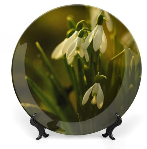 Snowdrop Flowers Decorative Plate for Wall Ceramic Home Wobble-Plate with Display Stand Table Decor Ornament Dinner Plate Dessert Dish Holiday Home Decoration 7