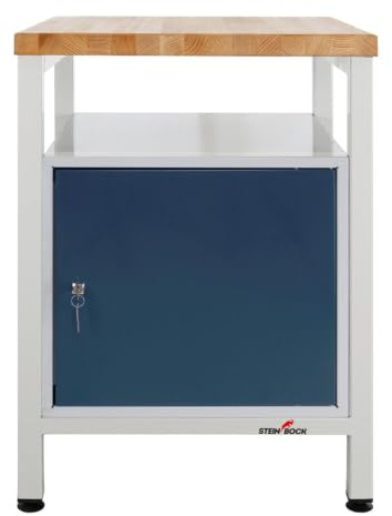 Steinbock Werkbank 1 Tür + Boden | 60x84x60 cm | 300 kg | Grau | 300 kg Tragkraft | 4 cm geölte Massivholz-Arbeitsplatte aus Buche | stabiles Stahlgestell | Werktisch | Made in EU
