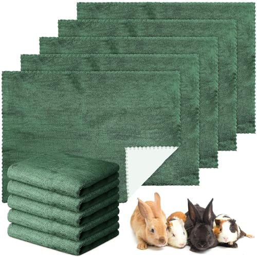 Panelee 10 Stück Waschbare Haustier Decken für Hunde Meerschweinchen Hase Katze Wasserdichtes Kleintier PIPI Pad Wiederverwendbare Schlafmatte Saugfähige Käfig Einlagen (Dunkelgrün, 18 x 24 Zoll)