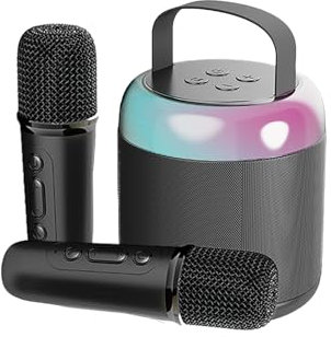 Karaoke Toys for Kids and Adults with 2 Microphones, Portable Karaoke Machine with LED Lights and Variable Sound Effects, 3-18 Years Kids Boys Girls Family Birthday Party (black)