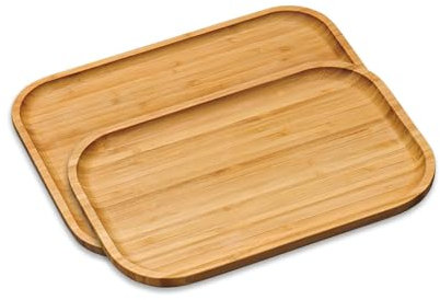 Kesper 58160 + 58161 | 2er Set Servierbrett aus Bambus mit hochgezogenem Rand | Vesperbrett 37,5 x 27,5 cm + 30,5 x 20 cm