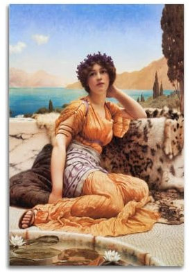JSWLQ John William Godward (mit Veilchen, Kranz und Gewand in Safranfarben) Künstlerposter Wohnkultur, Wandkunst, hängendes Bild, Druck, Schlafzimmer, dekorative Gemälde, Raum, ästhetisch, 40 x 60 cm