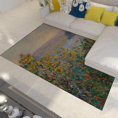LANDERSION Claude Monet Bereich Teppich Küstenlandschaft Blumen rutschfeste Bodenmatte Home Decor Orange und gelber Teppich für Wohnzimmer Schlafzimmer Eingang 60x90cm