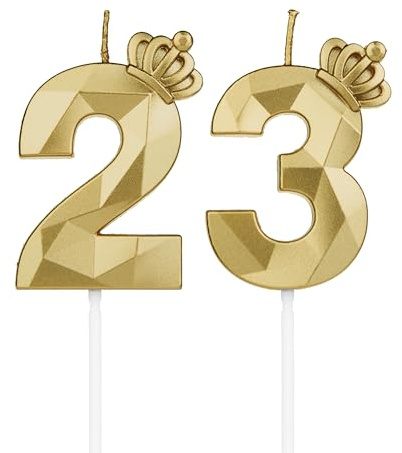 DTXLX Gold Krone Zahl 23 Geburtstagskerzen Kuchen Deko | Zahlen, mit, 3D, für, geburtstagsdeko, Kinder, Partys, Hochzeiten, Firmenfeiern, Jubiläen, #23