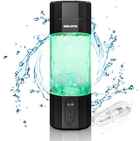 DISILAITE Botella de agua de hidrógeno 10000PPB con tecnología SPE+PEM, generador de agua de hidrógeno con siete luces coloridas con válvula atmosférica (Negro)