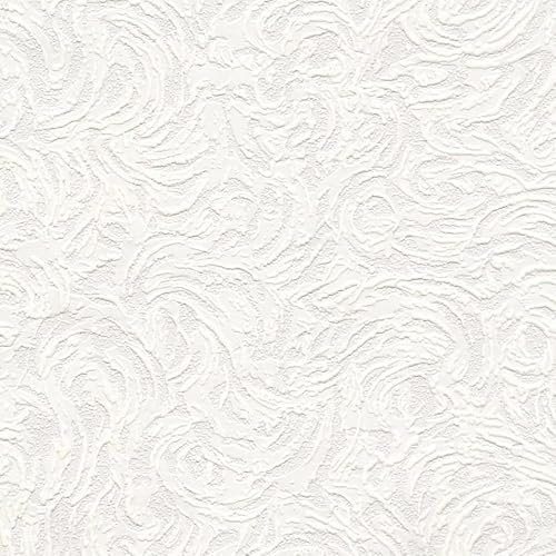 SOPHIE LAURENCE White Swirl Embossed Paintable Wallpaper - Luxury Textured Vinyl, Glossy Finish, Washable, 0.53m x 10.05m Roll