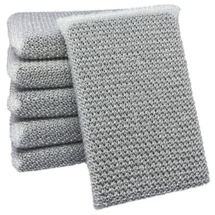 Elite Silver Scrubber Sponge, 6 Pack, Non Scratch, Sponges for Kitchen and Household Use, Made in USA (Regular)