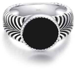 Eleganter Herrenring aus 925 Sterling Silber mit Schwarzem Stein – Massiver Silberring für Männer – Klassisches Design, Hochglanzpoliert – Schmuck für Herren in Silber und Rosegold