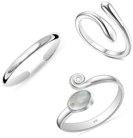 LeCalla Set aus minimalistischen Zehenringen aus 925er Sterlingsilber – schlichte, offene und größenverstellbare Zehenringe für Damen