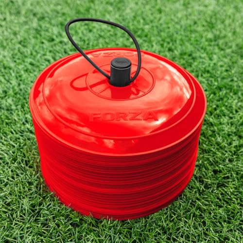 FORZA Plots de Marquage d’Entraînement Presque Plats [10 Couleurs] | Pack de 50 Plots Ultra-Durables | Option Parfaite pour Plusieurs Sports (Rouge)