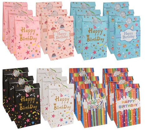 VYNYJOAN Geburtstagsgeschenktüten, 24 Stück Kraftpapier-Süßigkeiten-Geschenktüten, Geburtstagsparty-Zubehör, Goodies Bags
