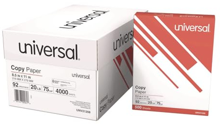 Universal Printer Copy Paper Convenience Carton, 92 Bright, 20 lb Bond Weight, 8.5 x 11, White, 500 Sheets/Ream, 8 Reams/Carton