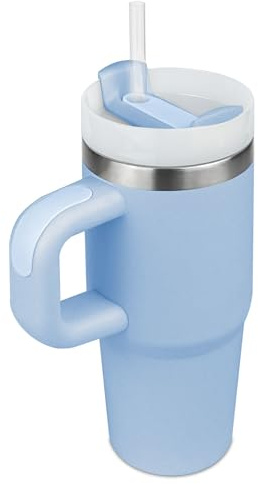 Bestaa 14 oz Tumbler with Handle and Straw, Thermal Mug with Straw with Lid and Straw, 304 Stainless Steel Tumbler, School Sports Outdoor (Blue)
