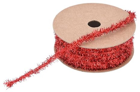 GreatRise 10 Yard Metallisch Lametta Girlande Weihnachtsgirlande Dünne Glitzer Dekoband Metallisch Glitzerlametta Bastelband für Weihnachtsbaum Hochzeit Geburtstag Dekorationen Zubehör rot