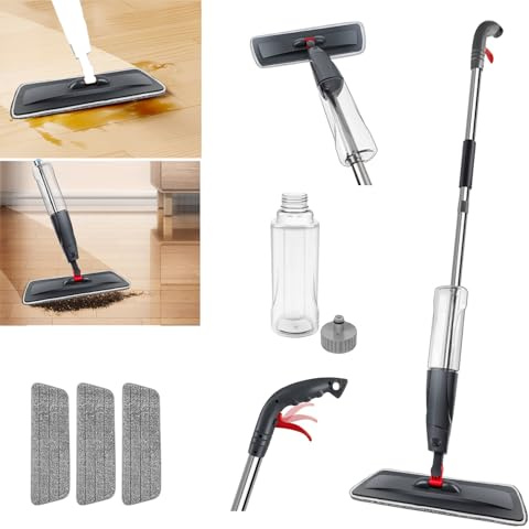 Mopa con pulverizador Flash Speed de microfibra, juego de 3 almohadillas intercambiables, mopa de suelo húmedo y seco, con cabezal giratorio de 360 ° y depósito de 700 ml para suelos laminados