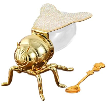 FytStycale Bee Honey Jar with Spoon Sugar Pots Container Versatile Canister with Spoon Storage Pot Spoon Included for Housewarming Gift, Gold
