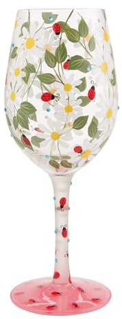 Enesco Lolita - Copa de vino artesanal pintada a mano con diseño de mariquitas, 15 onzas, multicolor