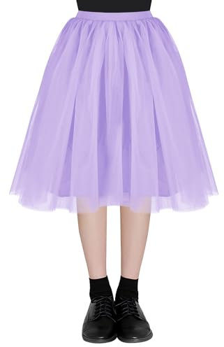 AUYAO Damen Tutu Klassisch Rock Ballett Tüllrock Petticoat Unterrock Rock Tütü Rock Tutu Röcke Tüll Dress mit Bogen 50er Ballet Elastisch Tanzrock Tanzkleid Ballkleid Kurz Kostüme Tanzen (Hellviolett)