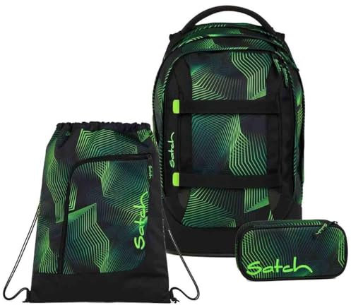 Satch Pack Schulrucksack Set 3tlg. inkl. Schlamperbox und Sportbeutel (Seismic Green)