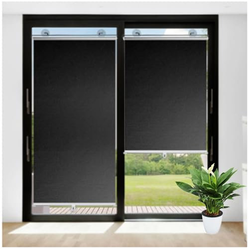 Verdunkelungsrollos mit Saugnäpfen, temporärer Sonnenschutz, ohne Bohren, 45 x 150 cm, Thermo-Rollos für Fenster und Türen, Schwarz, einfache Installation, ideal für Zuhause und Büro