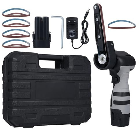 Geevorks Akku Bandschleifer Mini-Bandschleifer von 6500 U/min und 10 Schleifbändern für Holz, Metall und Kunststoff