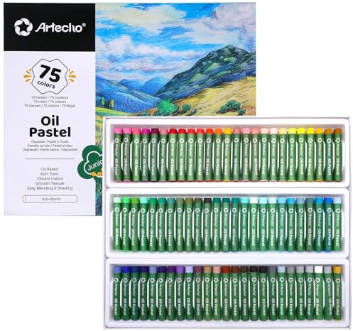 Artecho Oil Pastels Set of 75 PCS (8 x 60 mm), Soft Oil Pastels for Art Painting, Drawing, Blending, Art Supplies for Artists, Beginners, Students, Teachers | Soft Oil Pastels, For Art Painting, Drawing, Blending, For Artists, Beginners, Students, Teachers