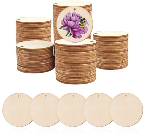 YZROHYI 50 Stück runde Holzscheiben 30 mm, kleine Holzplättchen zum Basteln, naturgetreu mit Loch, mini Baumscheiben Deko, holzgetrimmte Runden zum Bemalen