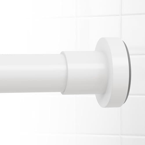 HTZON Shower Curtain Rod Spring Tension:White Shower Rods for Bathroom 32 to 60 Inch,1 Inch Modern Heavy Duty Adjustable Tension Shower Curtain Rod No Drilling No-Slip Easy Install,Matte White