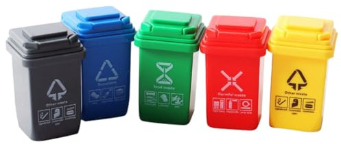 Tuesoa 5Pcs Doll House Miniature Trash Can Model Spare Parts Accessories Parts Furniture Toys Garbage Truck Cans Curbside Vehicle Bin Toy Gifts
