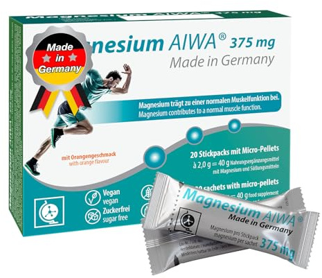 T&D Magnesium AIWA 375 mg, kein Wasser 20 Stickpack, Orangengeschmack, Made in Germany