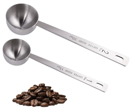 BRITIVIVE Messlöffel 2 Stück Kaffeelöffel Portionierer Dosierlöffel Kaffee Messlöffel Mit Langem Griff für Zucker Tee Kaffee Kakao Kaffeelöffel Edelstahl Portionierer(15ml&30ml)