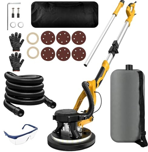 Trockenbauschleifer, 1250 W, Giraffe, elektrisch, klappbarer und einziehbarer Griff, 5 Geschwindigkeitsstufen, automatische Staubentfernung, LED-Licht, schwenkbarer Kopf, verstellbar von 0 ° bis 90 °