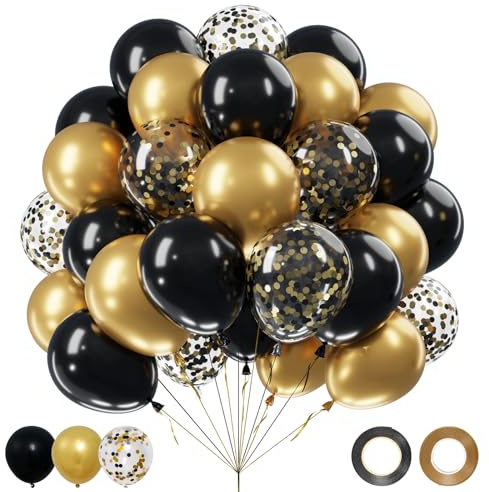 Black and Gold Balloons 62pcs - Gold Black Party Latex Balloon Helium Balloons for Black Gold Party EID Umrah Mubarak Decorations Celebrations Graduation 2026 Birthday Decorations for Men New Year Eve
